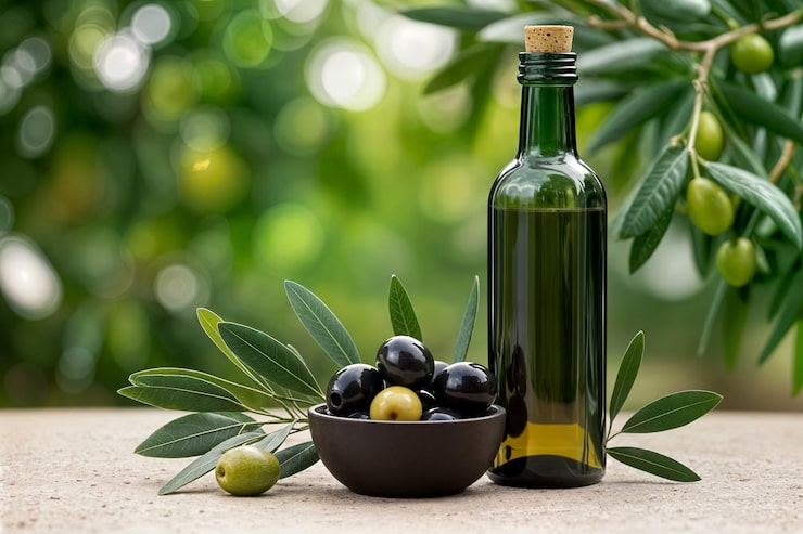 Foto el concepto de aceite de oliva y aceitunas en un entorno natural concepto de aceite dolive y olivas en un marco natural concepto zeytin zeytinya1
