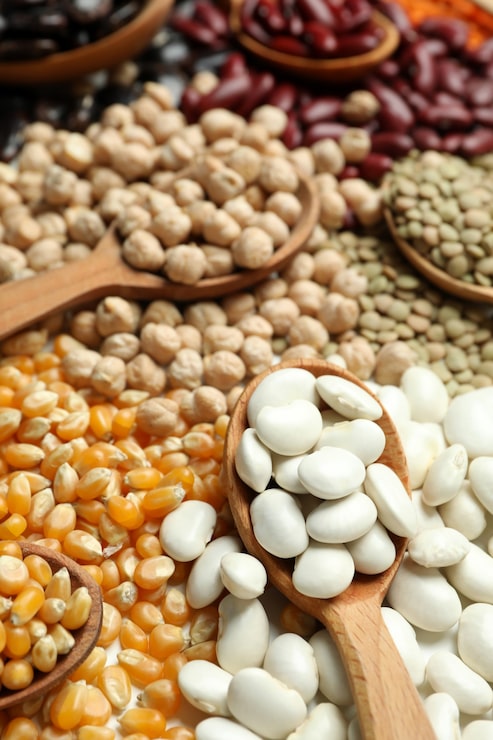 Foto concepto de comida con frijoles, todo el fondo