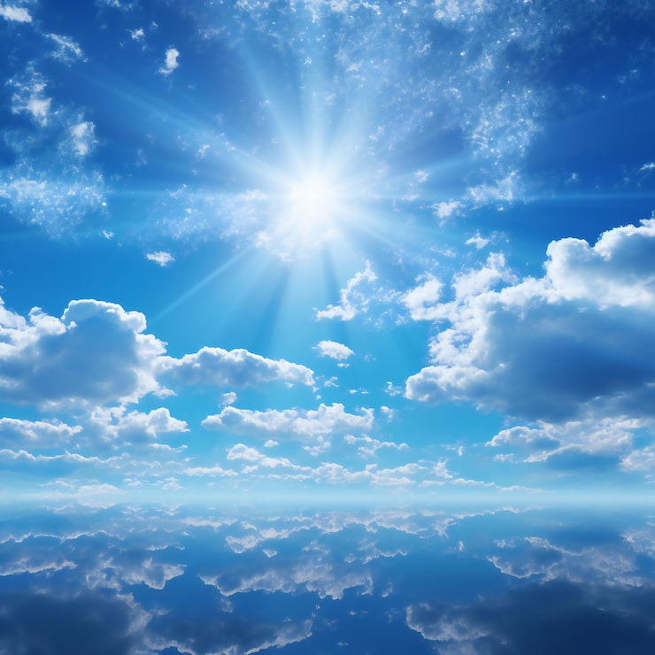 Foto dramático cielo azul soleado con nubes de fondo