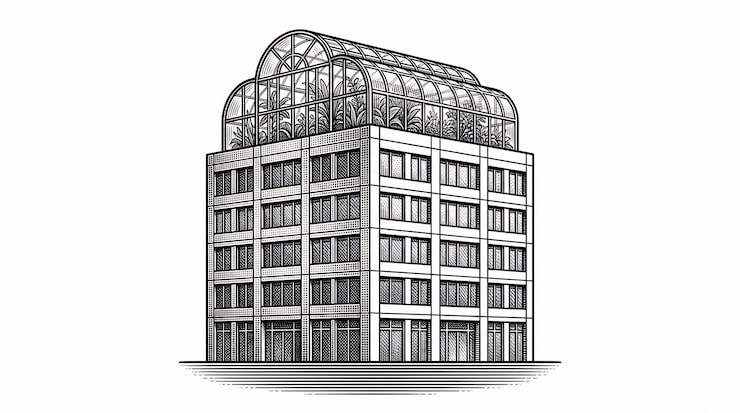 Foto edificio de oficinas moderno con atrio en la azotea