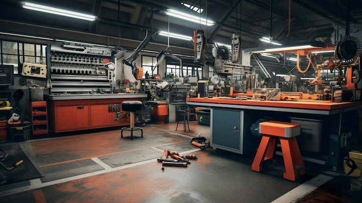 Foto ein foto einer autowerkstatt mit werkzeugen