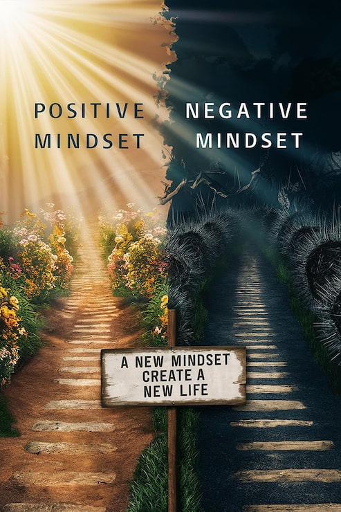 Foto ein plakat für eine straße mit dem satz "positiv denken"