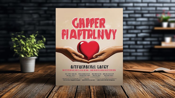 Foto ein poster mit einem herz in der mitte mit zwei händen, die es hochhalten, mit den worten 39gapper piaptrlnvy39 und 39attfuerbeall gaftv39 in einer wunderbaren schriftart
