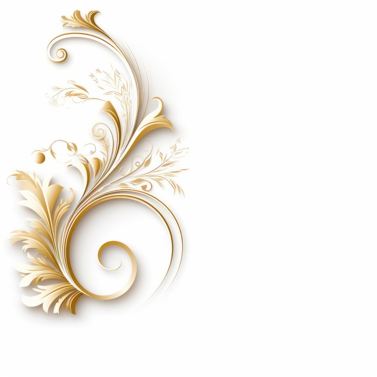 Foto elegante ornamentação de inspiração barroca com redemoinhos de ouro em fundo branco