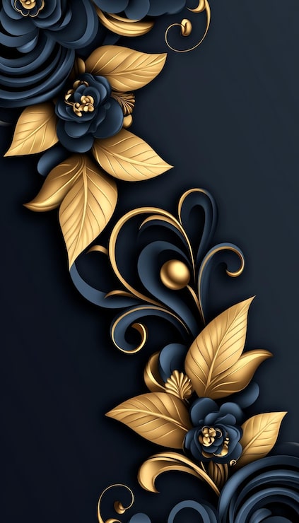 Foto elegante padrão floral preto e dourado em fundo escuro elemento de design de luxo textura metálica