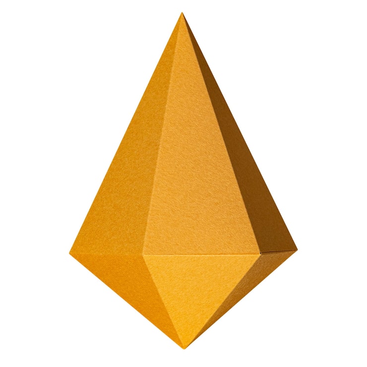 Foto elemento de diseño de artesanía de papel de bipirámide hexagonal asimétrica dorada en 3d