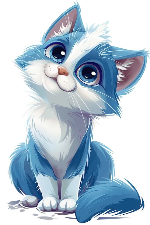 Foto gatinho bonito azul e branco com grandes olhos
