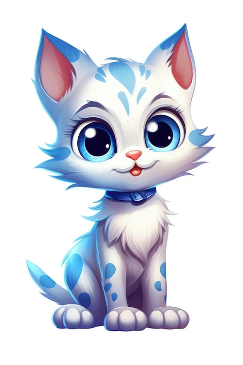 Foto gato bebê fofo em estilo de desenho animado em ia generativa de fundo branco