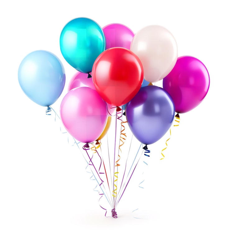 Foto hermosos globos de cumpleaños aislados sobre un fondo blanco