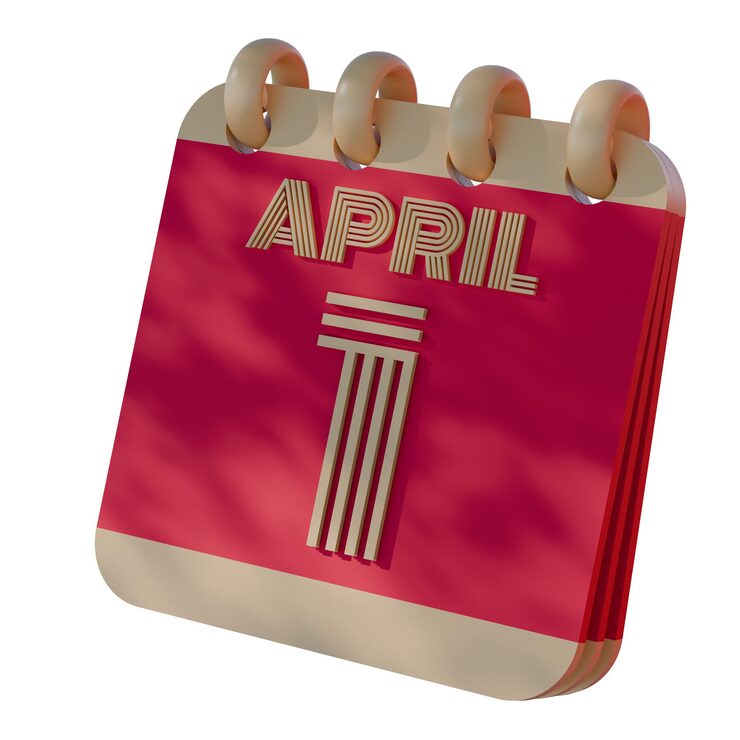 Foto icono de calendario 3d que muestra el 1 de abril con diseño retro