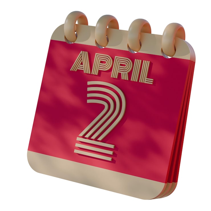 Foto icono de calendario 3d que muestra el 2 de abril con diseño retro