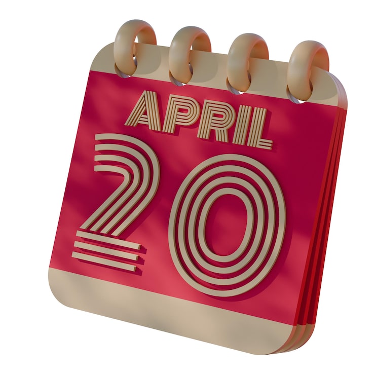 Foto icono de calendario 3d que muestra el 20 de abril con diseño retro