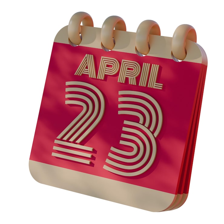 Foto icono de calendario 3d que muestra el 23 de abril con diseño retro