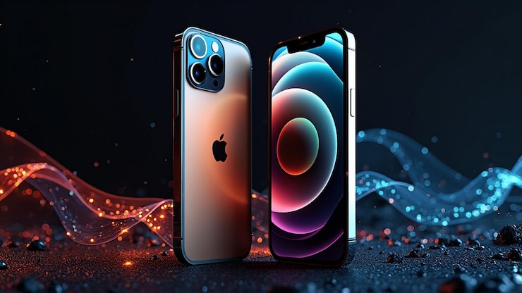 Foto una imagen de un iphone con la parte trasera iluminada