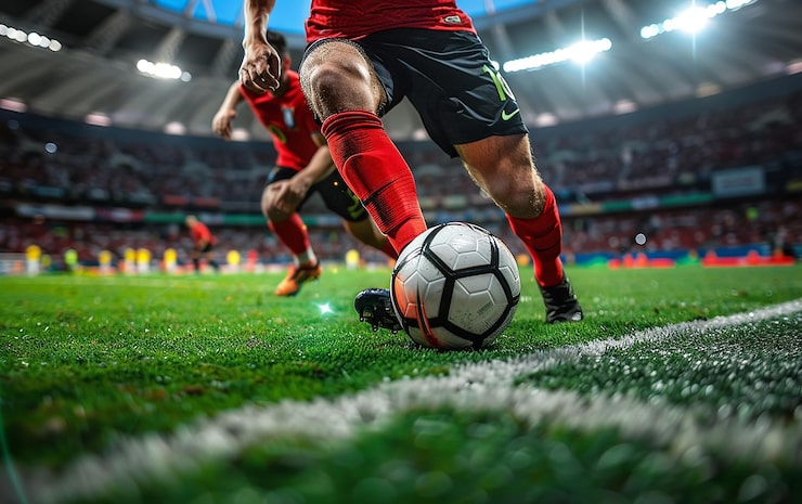 Foto un jugador de fútbol con una camiseta roja con el número 7 en ella
