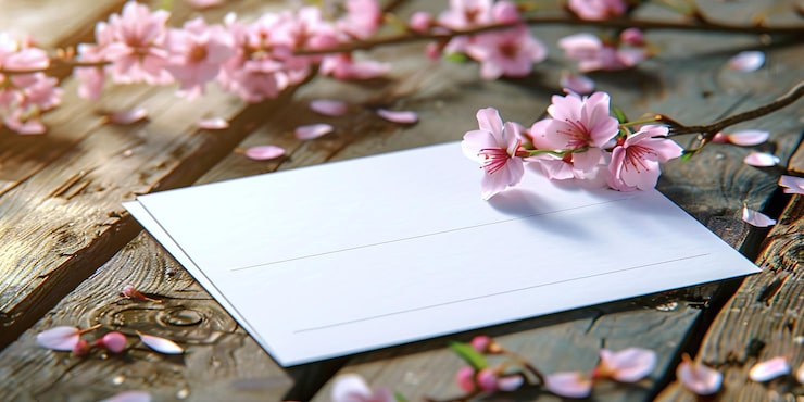 Foto karte-mockup mit blumen-hintergrund