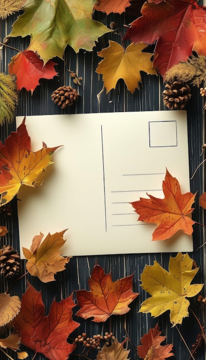 Foto leere karte mit herbstblättern für ihre nachricht oder einladung platz für text kopieren sie platz