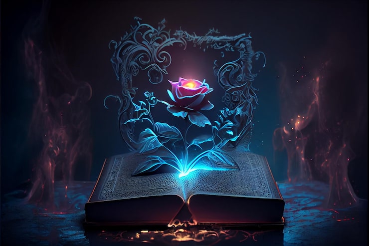 Foto un libro con una imagen de una rosa en él.