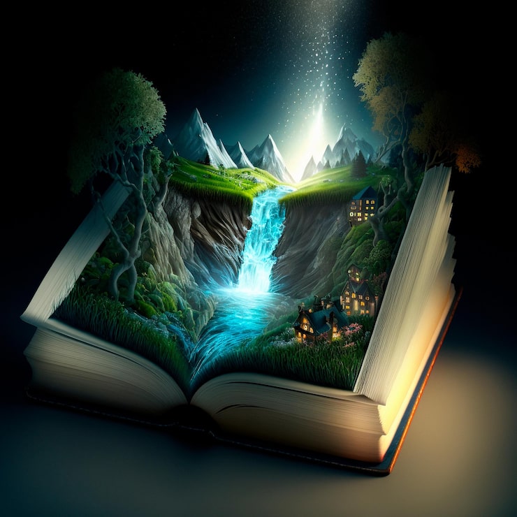 Foto un libro de magia abierto con cuentos de hadas
