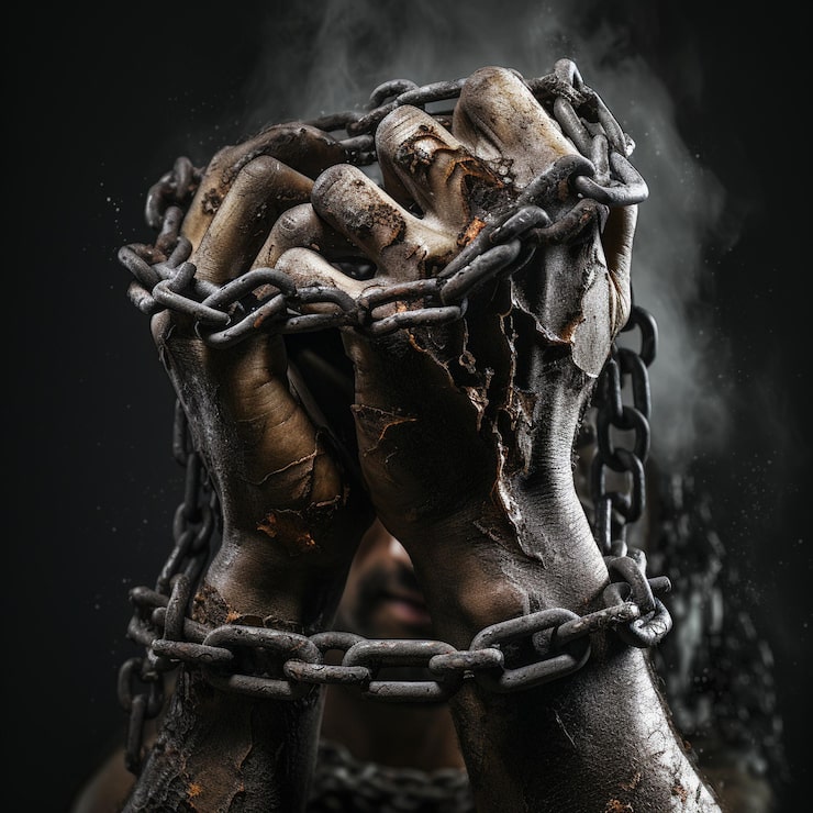 Foto manos rompiendo las cadenas de la opresión