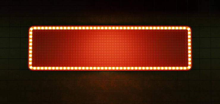 Foto marco de cartelera con luces de neón signo brillante vacío en estilo retro telón de fondo de pared brillante