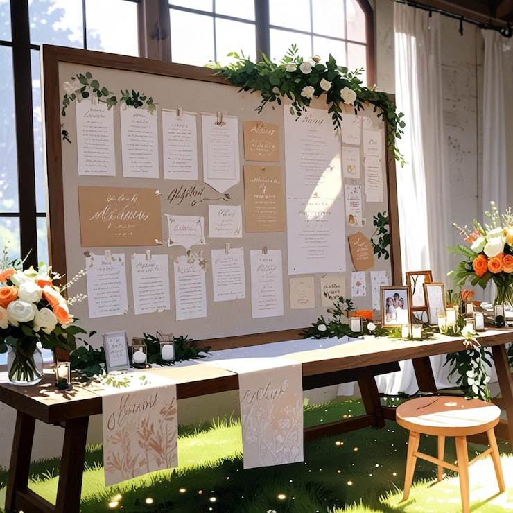 Foto una mesa con una tabla que dice cita de boda en ella