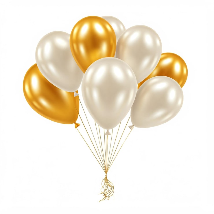 Foto un montón de globos con globos dorados y blancos