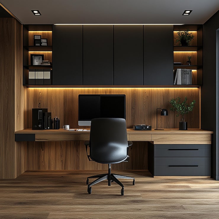 Foto una oficina en el hogar elegante con muebles ergonómicos y aparatos tecnológicos1