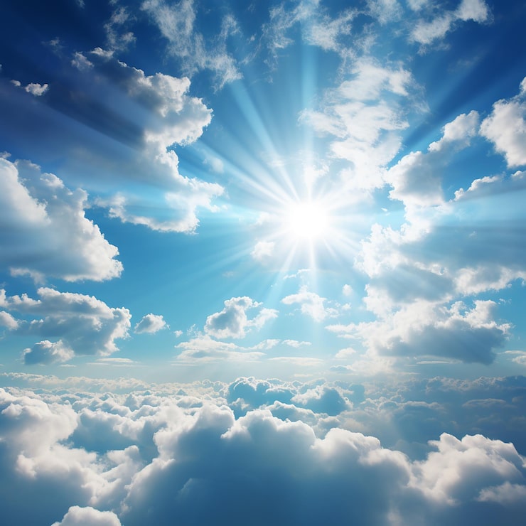 Foto una pintura de nubes con el sol brillando a través de ellas