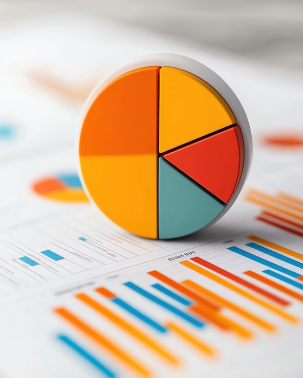 Foto plan de negocios estratégico con un gráfico circular y gráficos de barras concepto de dirección y objetivos de la empresa