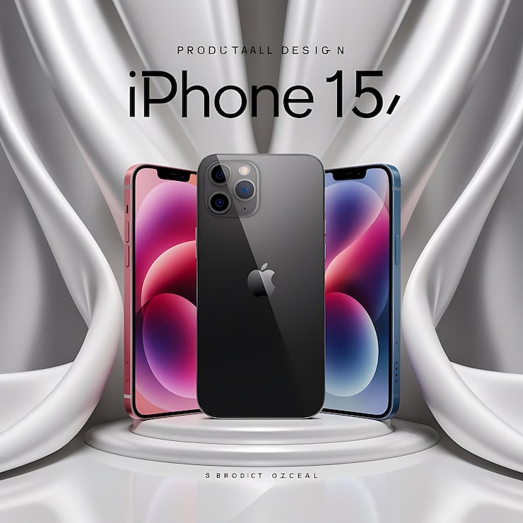 Foto poster de iphone con fondo plateado moderno y elegante