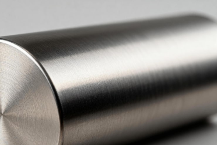 Foto primer plano de objeto cilíndrico de acero inoxidable pulido