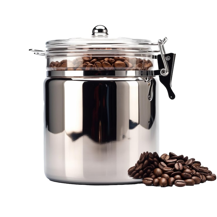 Foto recipiente de almacenamiento de café aislado en el fondo con ia generativa