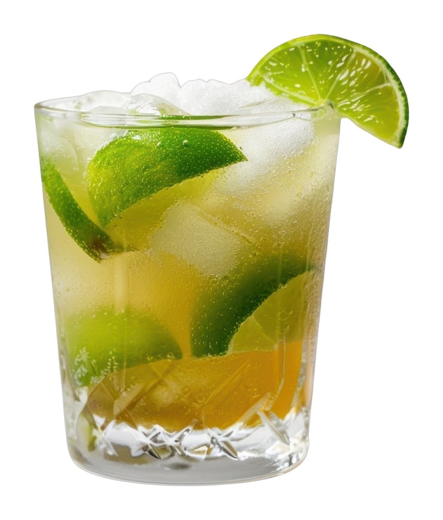 Foto refrescante cóctel de caipirinha con lima y hielo