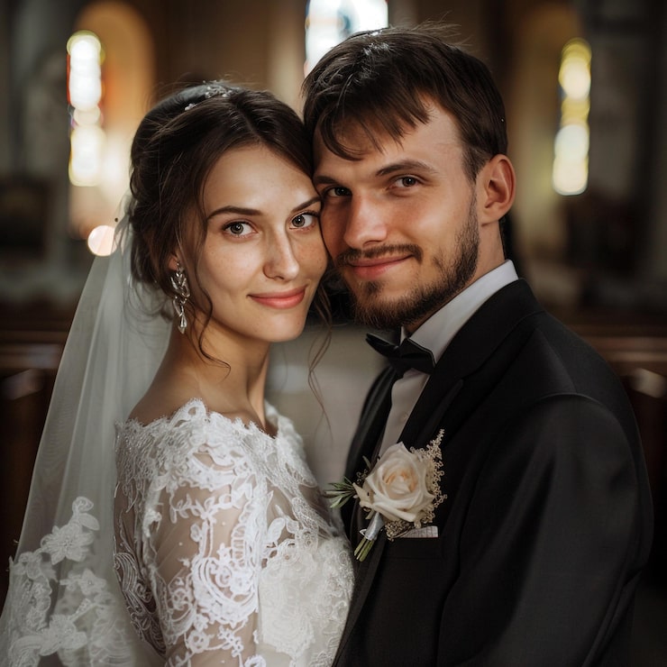 Foto el retrato de una hermosa pareja de bodas.