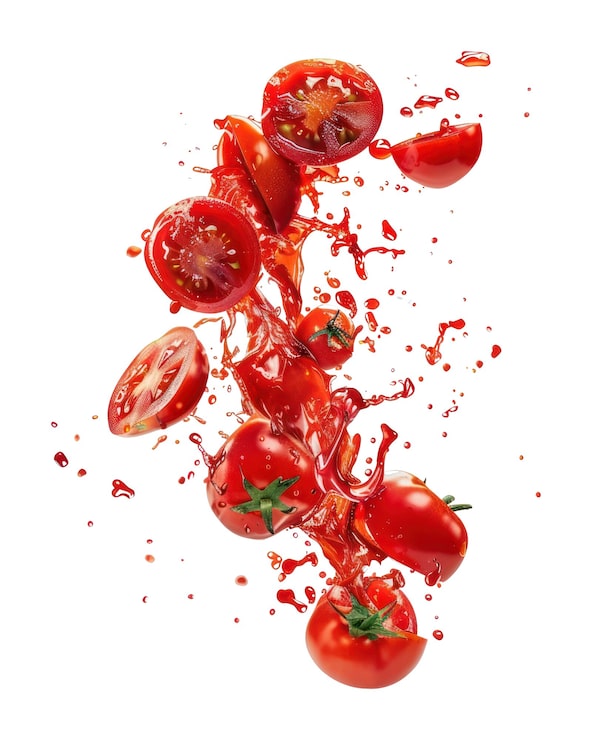 Foto salpicadura dinámica de tomate con jugo fresco