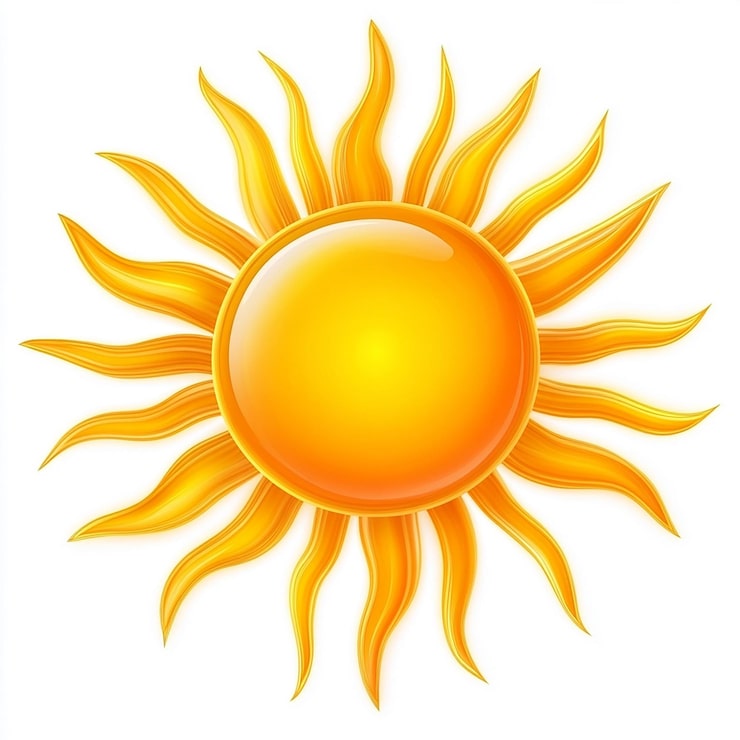 Foto un sol amarillo brillante con rayos en un fondo blanco