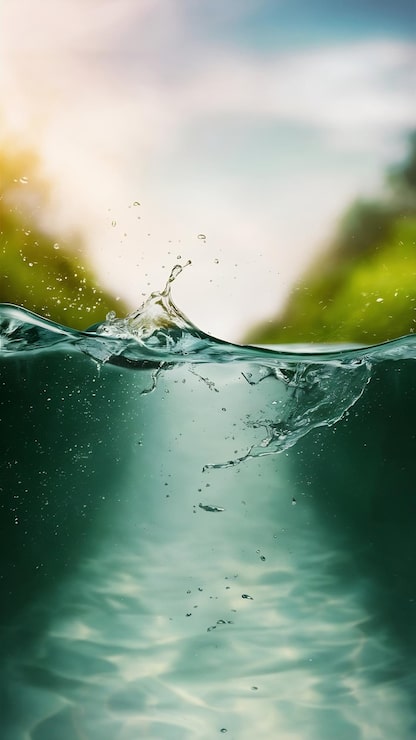 Foto textura da superfície da água clara com salpicos e bolhas