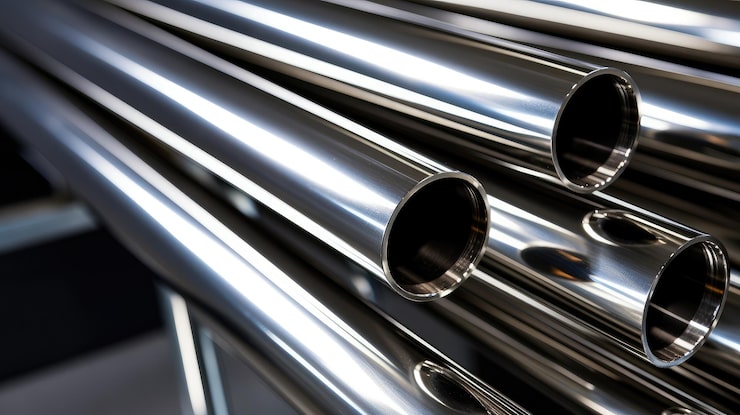 Foto los tubos metálicos industriales brillantes