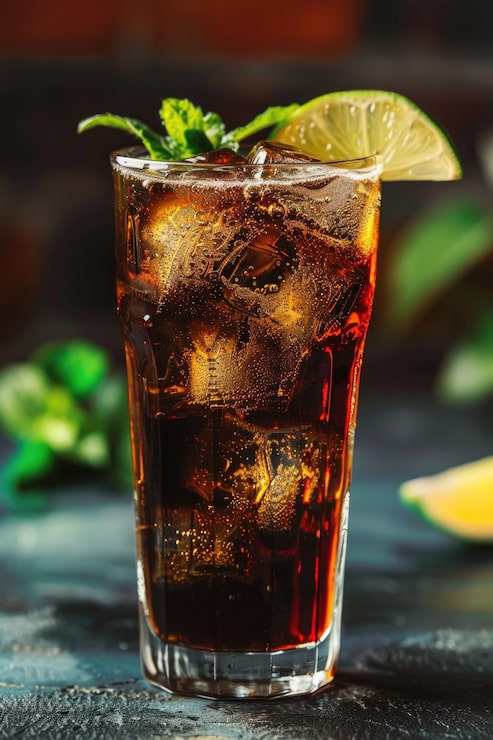 Foto um copo de refrigerante com uma fatia de limão na borda perfeito para bebidas ou projetos de tema de verão