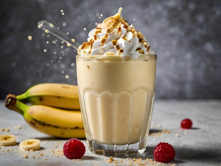 Foto um delicioso milkshake de banana.