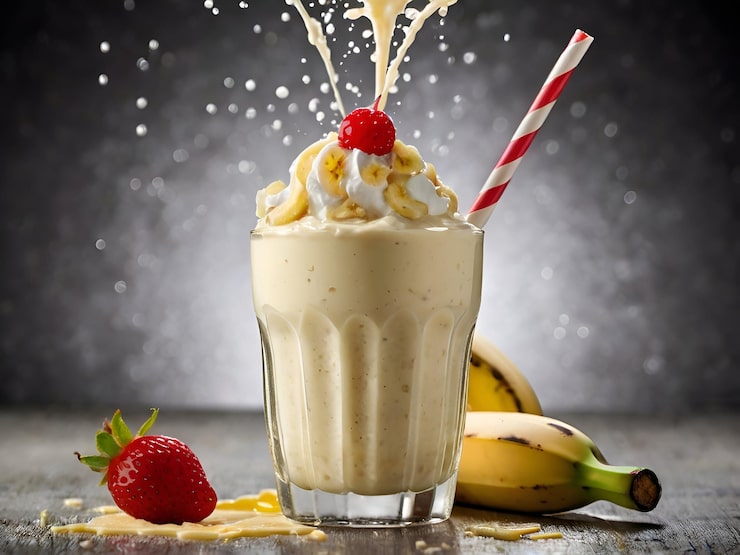 Foto um milkshake de banana com bagas