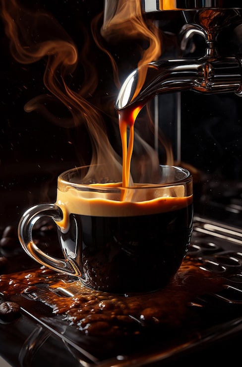 Foto verter la máquina de café y la taza de taza caliente de espresso ilustración generativa de ia