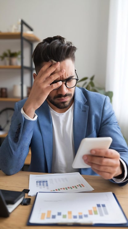 Foto visión del hombre estresado por cuestiones financieras y el aumento del costo de la vida
