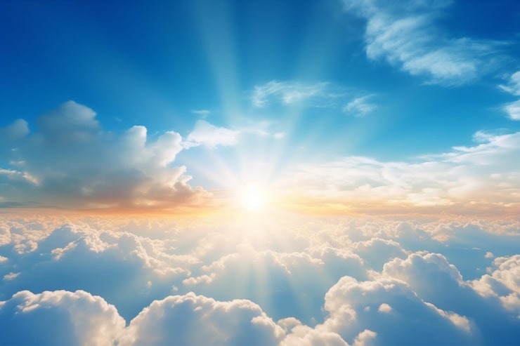 Foto vista aérea de nubes y sol en el cielo azul hermoso fondo de la naturaleza