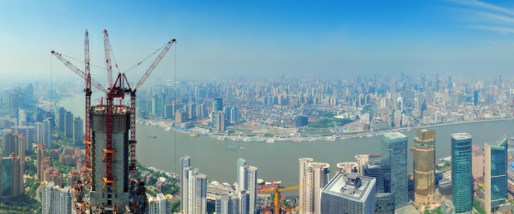 免费Photo 上海城市天际线鸟瞰全景与摩天大楼