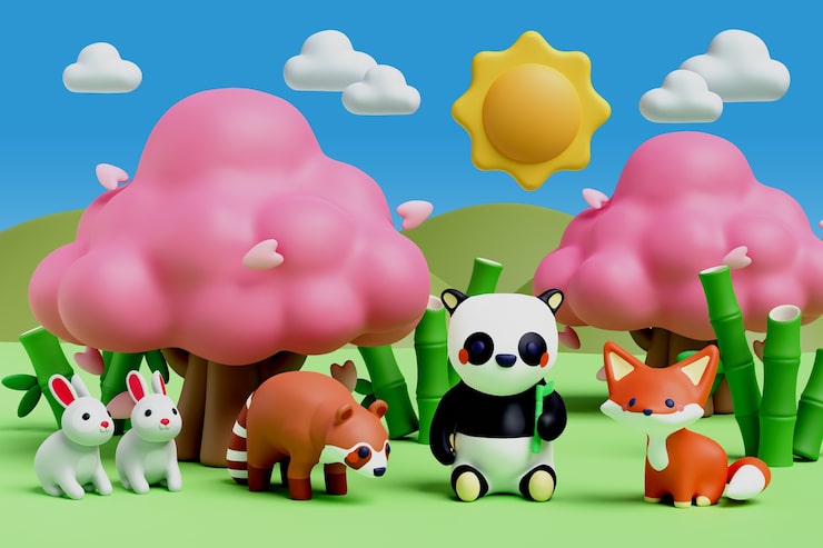 免费PSD 带动物的3d插图