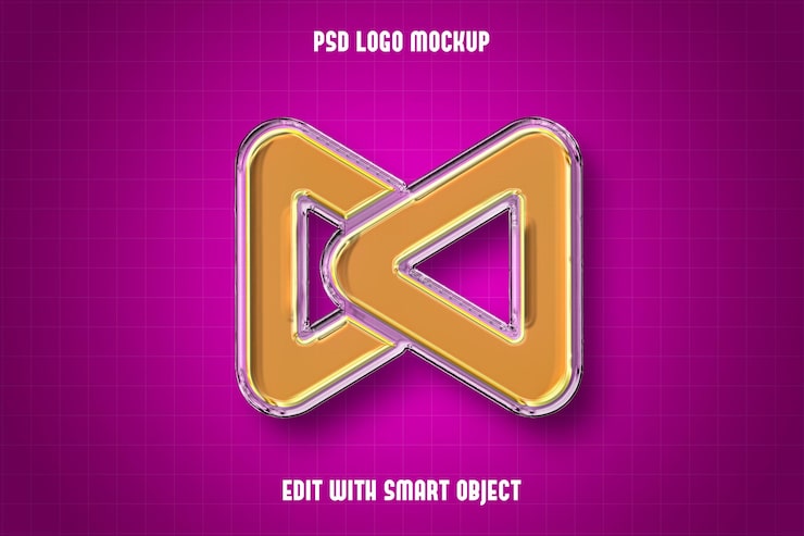 免费PSD 紫色背景上的 3d 霓虹黄色徽标模型