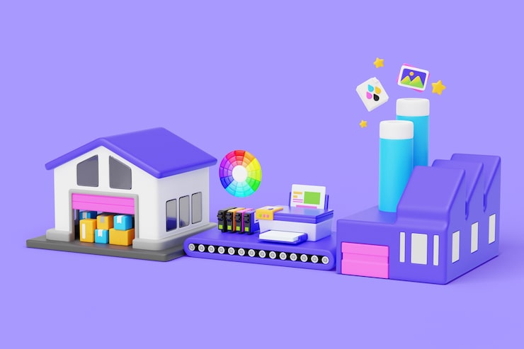 免费PSD 平面设计工厂的 3d 渲染插图