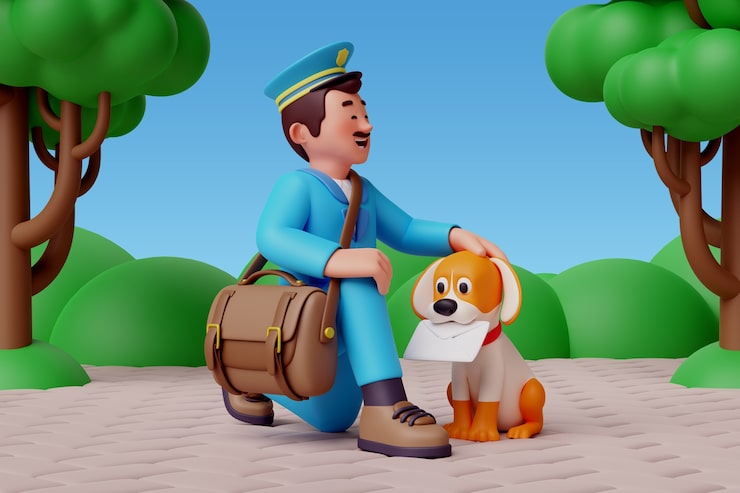 免费PSD 邮递员角色的3d渲染